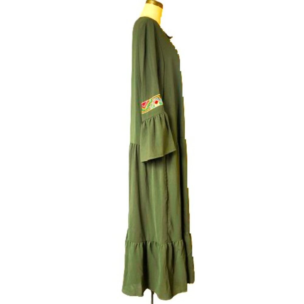 Maxi boho flounce sleeve embroidery applique drop waist flounce sleeve dress - Picture 2 of 15
